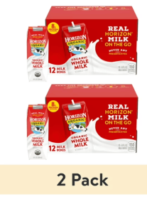 (2 pack) Horizon Organic Shelf-Stable Whole Milk Boxes, 8 fl oz, 12 Pack