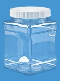 Clear Food Grade PET Plastic Square Grip Storage Jar w/ Cap - 32 Fluid Ounces (3-4 Cup Storage Capacity) BUY 1 GET 1 FREE (MIX AND MATCH - PROMO