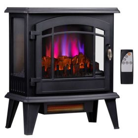 ZOKOP 20" Electric Fireplace Stove, Freestanding Indoor Fireplace Heater with 3-Level Dimmable Flame Effect and 8H Timer, Remote Control, 1400W,
