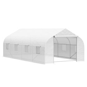 Outsunny 20' x 10' x 7' Outdoor Walk-in Greenhouse, Tunnel Green House with Roll-up Windows, Zippered Door, PE Cover, Heavy Duty Steel Frame, Whi