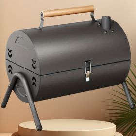 1 Set 15.8"*11.6"*16.7" Tabletop BBQ Grill with Smoker, Double - sided Portable Small Charcoal Grill with Grill Grate & Frying Pan