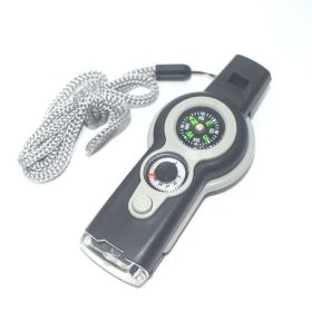 7-in-1 Multifunctional Outdoor Emergency Survival Whistle With Lanyard For Kayaking; Boating; Hiking; Camping; Climbing; Hunting; Fishing; Rescue (Color: grey)