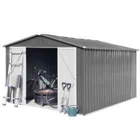 Metal garden sheds 10ftx12ft outdoor storage sheds Grey (Color: as Pic)