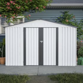 10X8 FT Outdoor Storage Shed, All Weather Metal Sheds with Lockable Doors, Tool Shed for Garden, Patio, Backyard, Lawn, Grey (Color: as Pic)